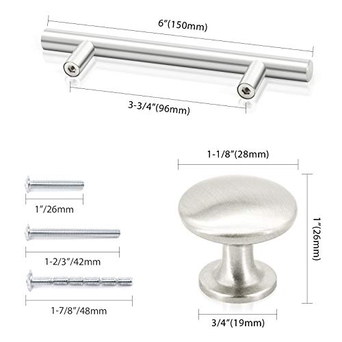 SUNRIVER 36 Pack Kitchen Cabinet Handles 26 Pack Cabinet Pulls Brushed Satin Nickel 10 Pack Cabinet Door Knobs 3-3/4" Hole Center Stainless Steel Cabinet Hardware for Drawer - Image 3