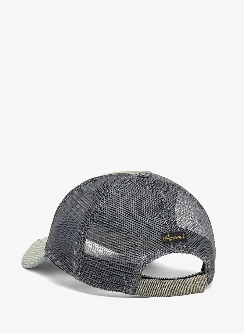 AAPE Moonface logo distressed denim cap