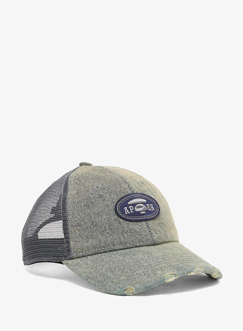 AAPE Moonface logo distressed denim cap