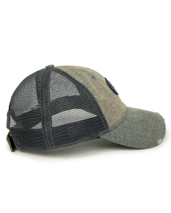 AAPE Moonface logo distressed denim cap