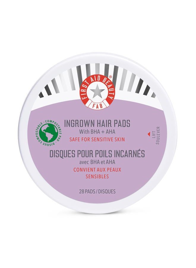 First Aid Beauty وسادات الشعر الناشئ مع BHA + AHA - وسادات علاج ما بعد الحلاقة للمساعدة في منع نتوءات الحلاقة للرجال والنساء - تقشير الإبطين ومنطقة البيكيني - قابلة للتحلل للاستخدام اليومي - 28 وسادة - Image 1