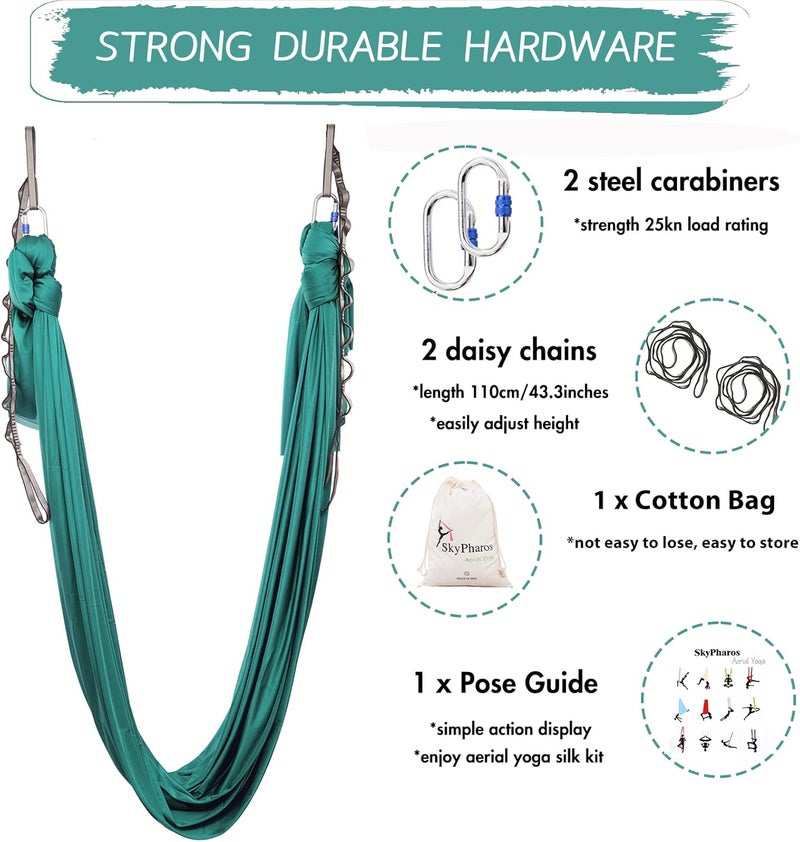 SKYPHAROS 5.5 Yards Aerial Silks Yoga Swing Set - Aerial Yoga Hammock Kit Anti-Gravity Flying for Fitness, Low/Non Stretch Nylon Tricot Fabric Hardware Included for Dance - Image 2