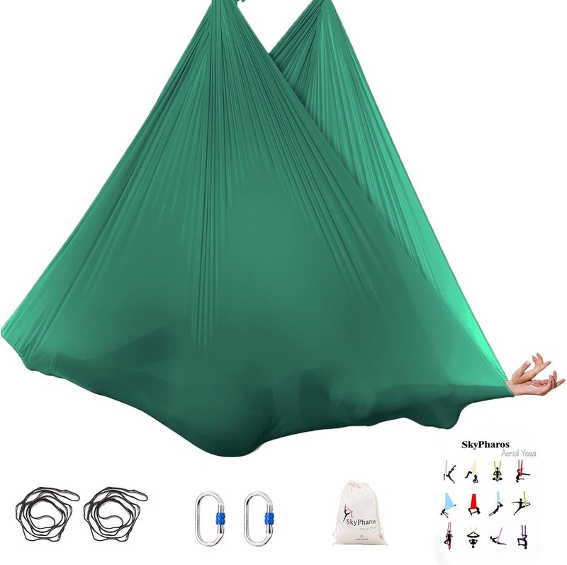 SKYPHAROS 5.5 Yards Aerial Silks Yoga Swing Set - Aerial Yoga Hammock Kit Anti-Gravity Flying for Fitness, Low/Non Stretch Nylon Tricot Fabric Hardware Included for Dance - Image 5