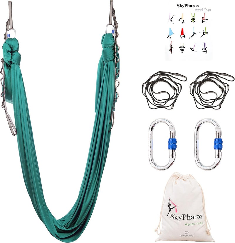 SKYPHAROS 5.5 Yards Aerial Silks Yoga Swing Set - Aerial Yoga Hammock Kit Anti-Gravity Flying for Fitness, Low/Non Stretch Nylon Tricot Fabric Hardware Included for Dance - Image 1