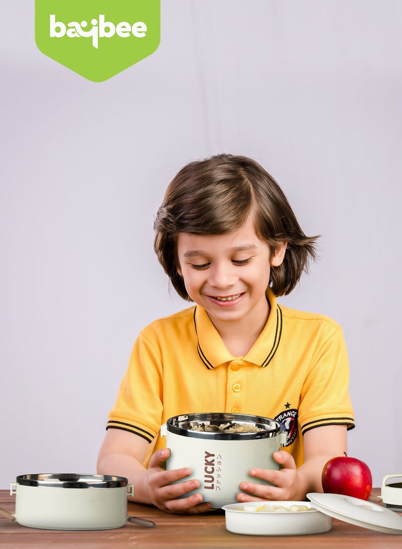 بيبي علبة غداء للأطفال من الفولاذ المقاوم للصدأ بسعة 1000 مل – تحتوي على حجرتين ومضادة للتسرب – آمنة للاستخدام في الميكروويف – مثالية للمدرسة للأطفال والبنات - Image 2