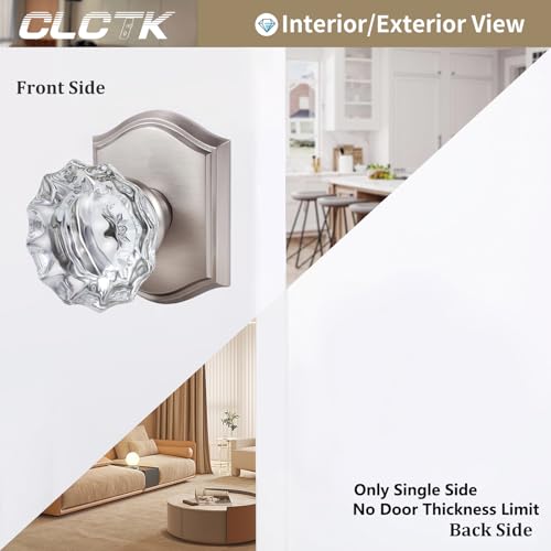 CLCTK 4 Pack Glass Dummy Door Knob, Single Side Dummy Door Knob Set, Brushed Nickel - Image 3