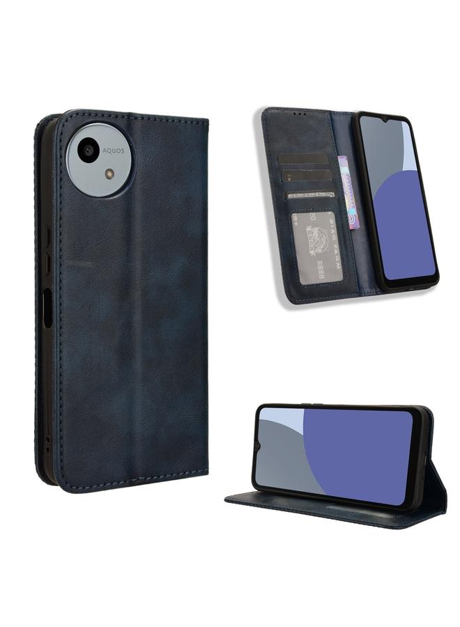 Green Tiger For Sharp Aquos wish4 Magnetic Buckle Retro Texture Leather Phone Case(Blue)