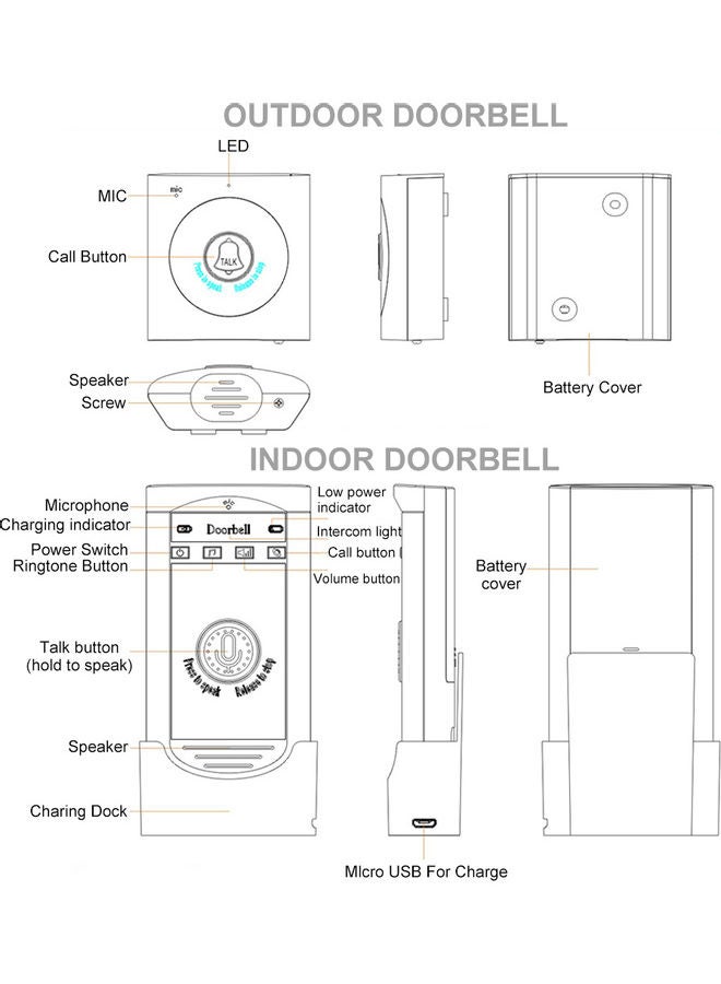 Wireless Voice Intercom Doorbell Set White/Silver - Image 4