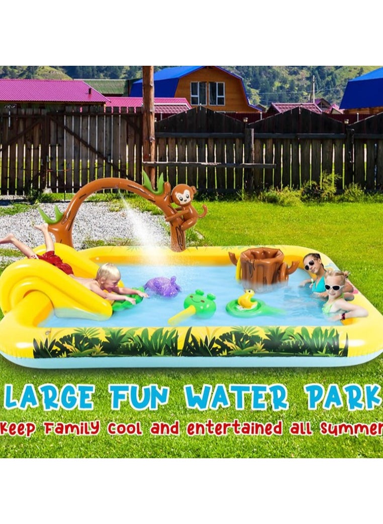 MEBEGIN - 214*167*85cm Kiddie Pool, Thicken Wear-Resistant Swimming Pool with Water Slide, Kiddie Inflatable Play Center with Spray Water, Easy to Set up and Storage, Suitable for Backyard, Garden, Beach and Summer Party - Image 1