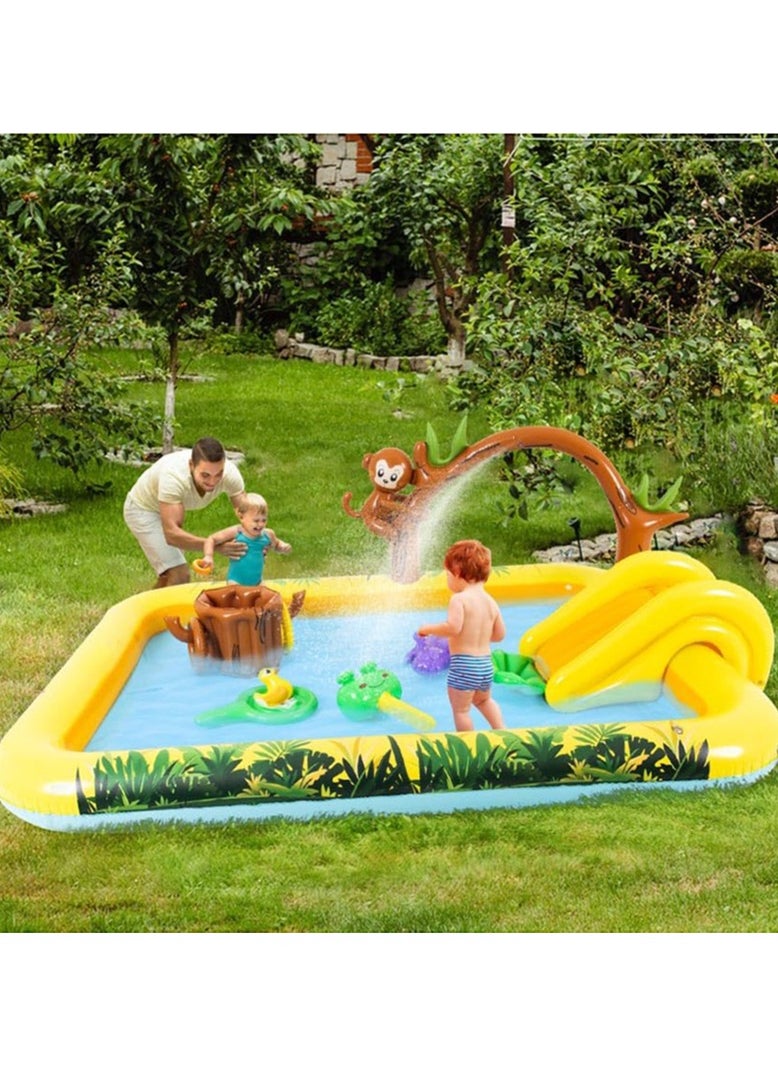 MEBEGIN - 214*167*85cm Kiddie Pool, Thicken Wear-Resistant Swimming Pool with Water Slide, Kiddie Inflatable Play Center with Spray Water, Easy to Set up and Storage, Suitable for Backyard, Garden, Beach and Summer Party - Image 1
