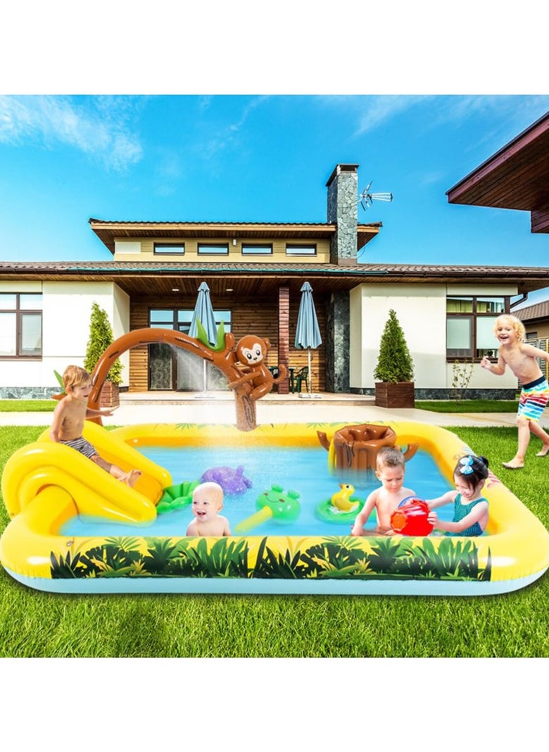 MEBEGIN - 214*167*85cm Kiddie Pool, Thicken Wear-Resistant Swimming Pool with Water Slide, Kiddie Inflatable Play Center with Spray Water, Easy to Set up and Storage, Suitable for Backyard, Garden, Beach and Summer Party - Image 1