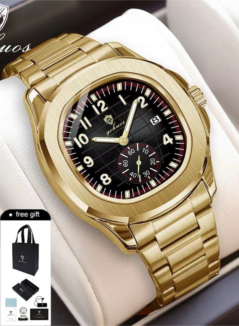 GOHUOS Men's Top Brand Watches- Luxury Stainless Steel Band Analog with Calendar Waterproof Classic Quartz Wrist Watches - 42mm - Father or Boyfriend Gift - Image 3