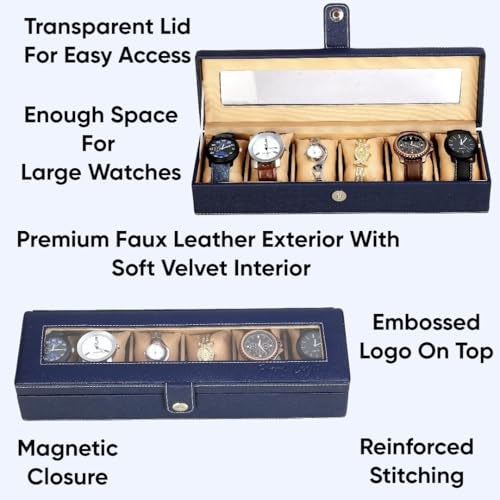 Hard Craft Watch Organizer Watch Case Box Organiser Jewelry, Bracelet & Accessories Collection Storage Holder Gift for 6 Slots With Premium Faux Leather Watchbox For Men and Women - Image 4