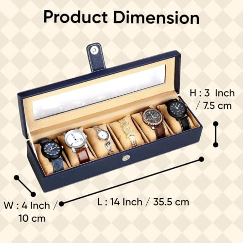 Hard Craft Watch Organizer Watch Case Box Organiser Jewelry, Bracelet & Accessories Collection Storage Holder Gift for 6 Slots With Premium Faux Leather Watchbox For Men and Women - Image 5