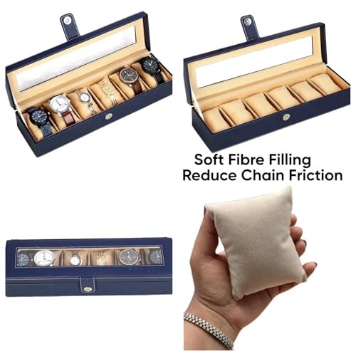 Hard Craft Watch Organizer Watch Case Box Organiser Jewelry, Bracelet & Accessories Collection Storage Holder Gift for 6 Slots With Premium Faux Leather Watchbox For Men and Women - Image 3
