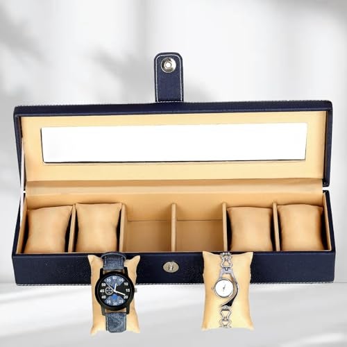 Hard Craft Watch Organizer Watch Case Box Organiser Jewelry, Bracelet & Accessories Collection Storage Holder Gift for 6 Slots With Premium Faux Leather Watchbox For Men and Women - Image 1
