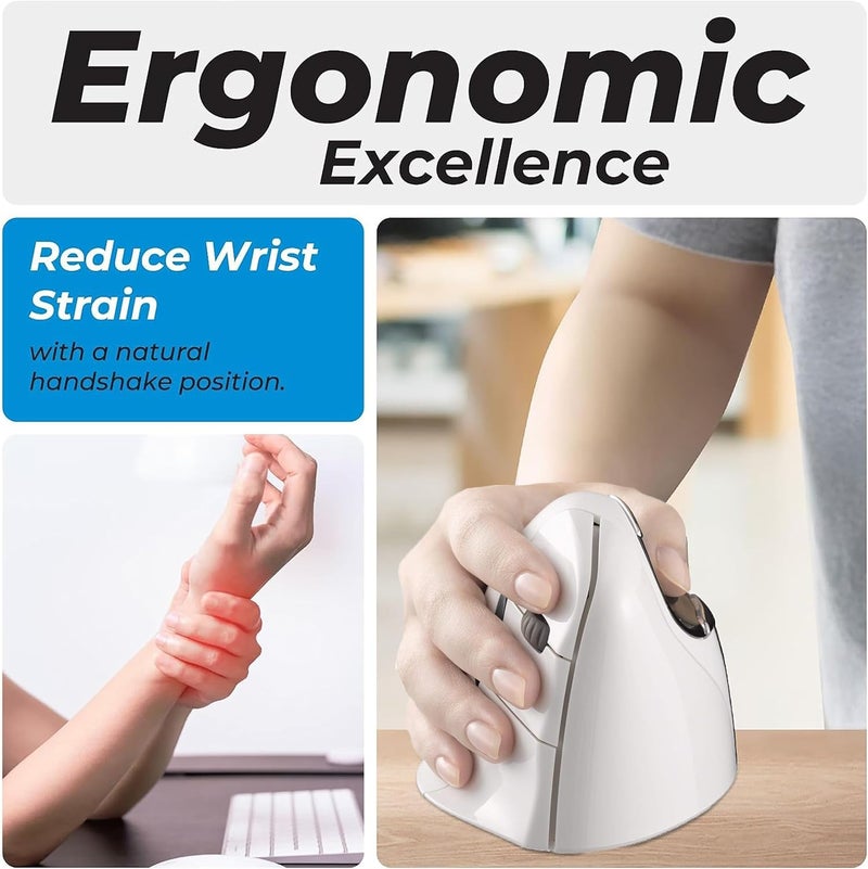 Evoluent – Inventor of The Vertical Mouse – VM4RB Ergonomic Vertical Mouse White Bluetooth for Mac, Right Hand Med to Large, Sculpted for Comfort, Reduces Wrist Strain, 4 Speeds, Plug-N-Play - Image 2