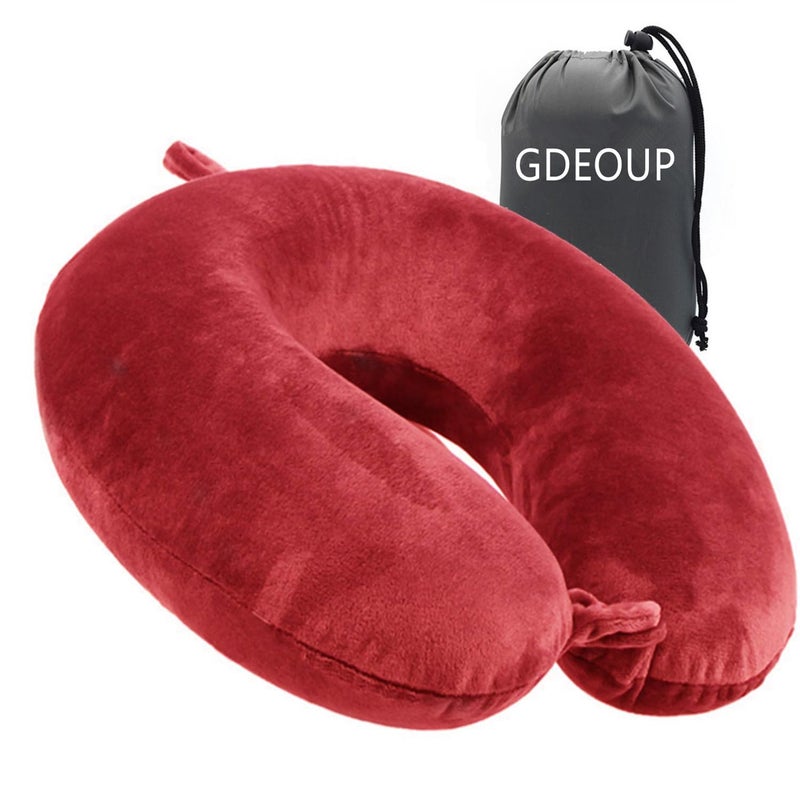 GDEOUP Travel Pillow  Memory Foam Neck Pillow Support PillowLuxury Compact  Lightweight Quick Pack for CampingSleeping Rest Cushion Red