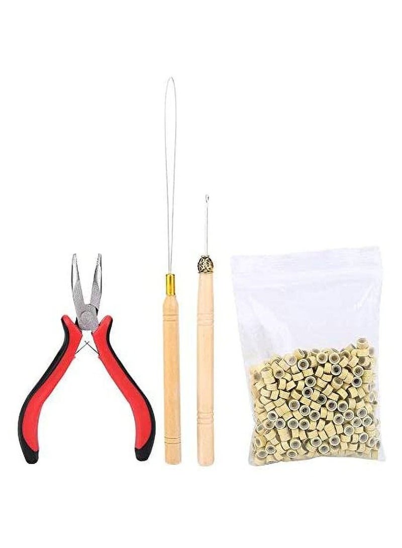 إستيل عدة وصلات شعر مستعار مجموعة كماشة رأس حلقي مع 500 قطعة ملحقات إطالة الشعر من حلقات صغيرة (بيج) - Image 1