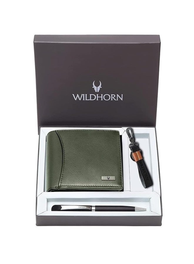 WildHorn Gift Hamper for Men I Leather Wallet, Keychain & Pen Combo Gift Set I Gift for Friend, Boyfriend,Husband,Father, Son etc (Green M) - Image 1