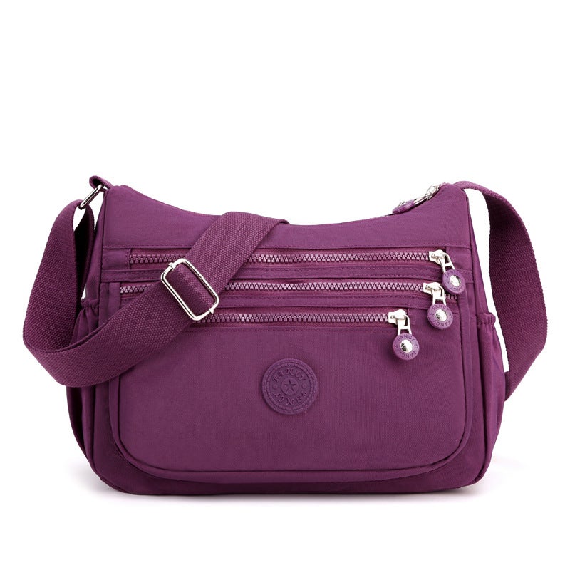 Foreign trade multi-layer shoulder bag lightweight simple casual crossbody bag 2024 new large capacity mother bag money collection shoulder bag Purple 