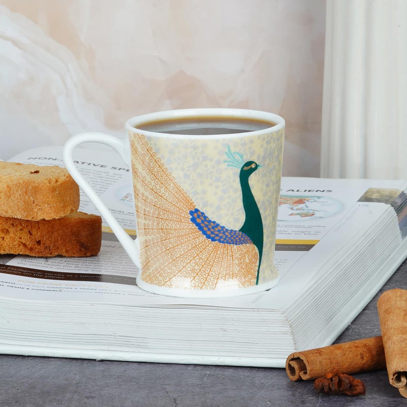 TAGROCK طقم أكواب شاي من bone china بتصميم طاووس عدد 6، أكواب متينة وخالية من الرصاص عدد 6 (تصميم 1) - Image 5