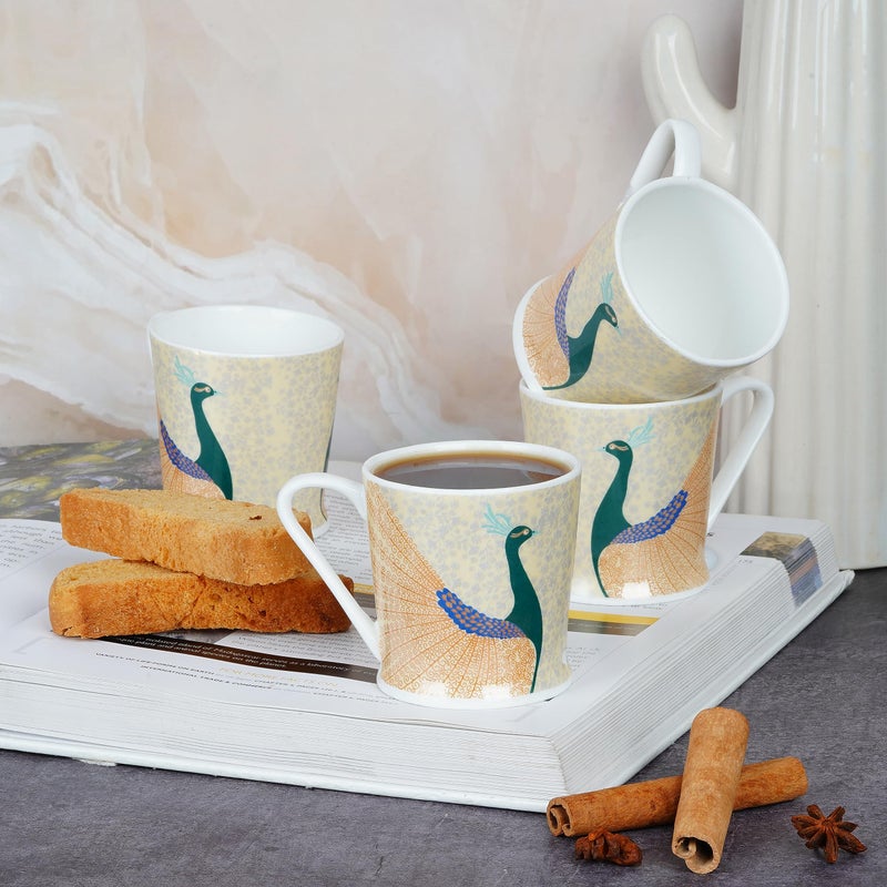 TAGROCK طقم أكواب شاي من bone china بتصميم طاووس عدد 6، أكواب متينة وخالية من الرصاص عدد 6 (تصميم 1) - Image 3