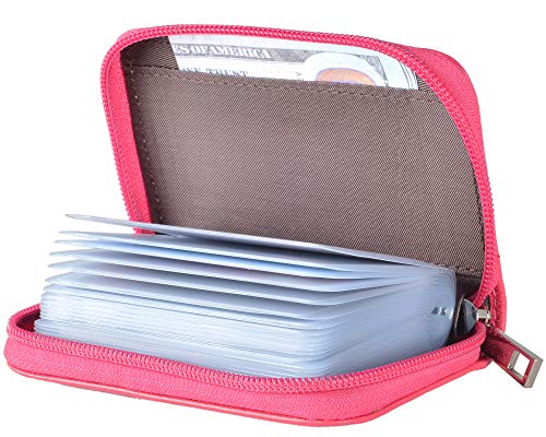 Easyoulife Genuine Leather Credit Card Holder Zipper Wallet With 26 Card Slots (Rose) - Image 1