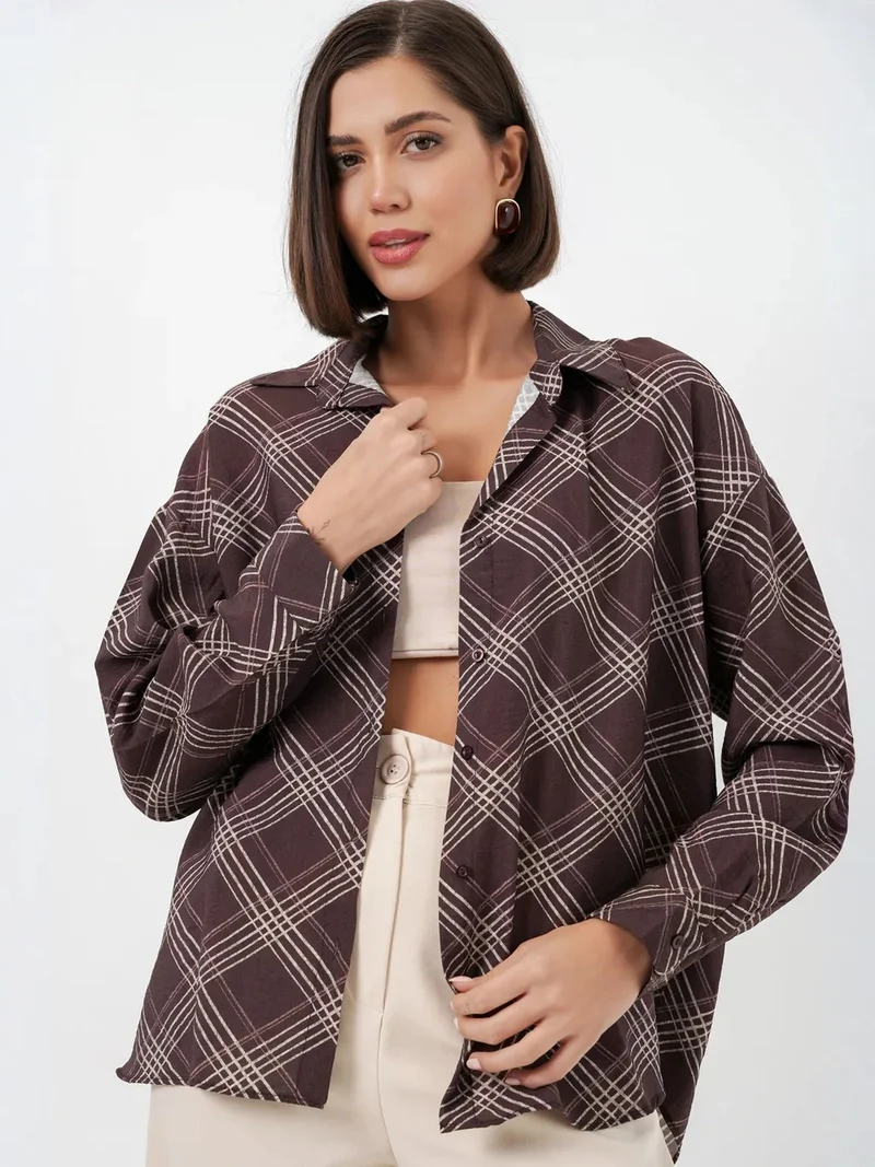 بيغ دارت BDART Oversized Plaid Button-Up Shirt