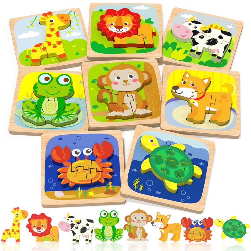 Benresive Wooden Toddler Puzzles 8pcs Animal Montessori Toys for 13 Year Old Boys  Girls Learning Educational Preschool Toys Great Easter Basket Stuffers Gifts for 1 2 3 Year Olds - Image 2