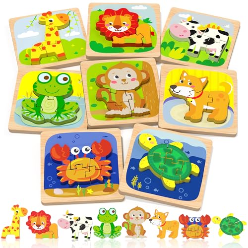 Benresive Wooden Toddler Puzzles 8pcs Animal Montessori Toys for 13 Year Old Boys  Girls Learning Educational Preschool Toys Great Easter Basket Stuffers Gifts for 1 2 3 Year Olds - Image 1