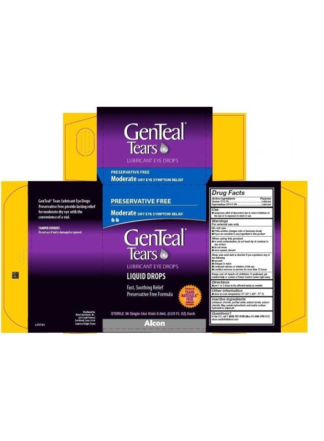 Genteal قطرات العين المرطبة جينتيال، قطرات سائلة معتدلة، أمبولات للاستخدام الفردي، عبوة واحدة تحتوي على 36 قطعة، 0.03 أونصة سائلة - Image 5