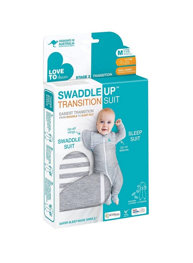 لاف تو دريم بدلة انتقالية Love to Dream Swaddle UP، رمادية، متوسطة، من 13 إلى 19 رطلاً، مزودة بأجنحة بسحاب حاصلة على براءة اختراع وأكمام فريدة ذاتية التهدئة، تتيح الانتقال بأمان من التقميط إلى عدم استخدام الذراعين قبل التدحرج. - Image 5