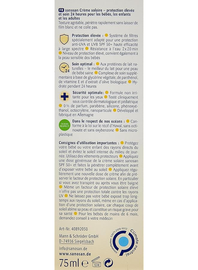 sanosan Baby Spf50 Plus Sun Cream 75 Ml - Image 3