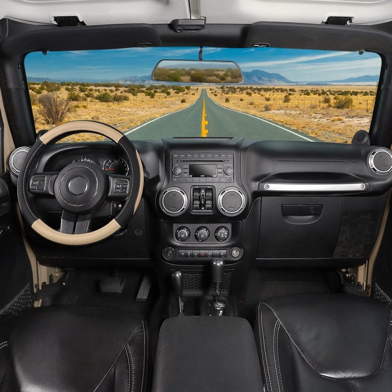SEG Direct Black and Beige Microfiber Leather Steering Wheel Cover for F-150 Tundra Range Rover 15.5" - 16" - Image 2