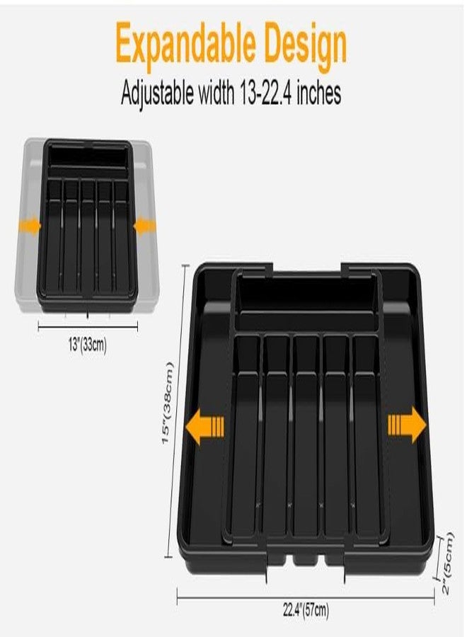 Swejos Silverware Drawer Organizer, Expandable Utensil Organizer for Kitchen Drawers, Adjustable Cutlery and Flatware Tray, Plastic Spoons Forks Knives Holder Storage Dividers, Large - Image 2