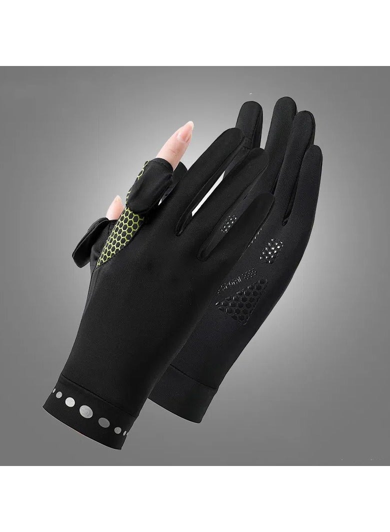 سبورت قفازات نسائية واقية من الشمس - حماية من الأشعة فوق البنفسجية UPF 50+، قفازات نسائية سريعة الجفاف ومضادة للانزلاق للقيادة، قفازات شاشة تعمل باللمس لركوب الدراجات والرياضات الخارجية (أسود) - Image 1