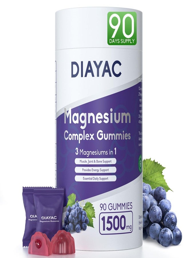 DIAYAC علكات المغنيسيوم المركبة، مكمل غذائي مغلف بشكل فردي، يحتوي على المغنيسيوم المخلبي، بيسجليسينات، مالات، سترات، تورات، مناسب للمضغ للنساء والرجال، يدعم النوم وصحة العضلات والأعصاب، نباتي، 90 علكة - Image 1