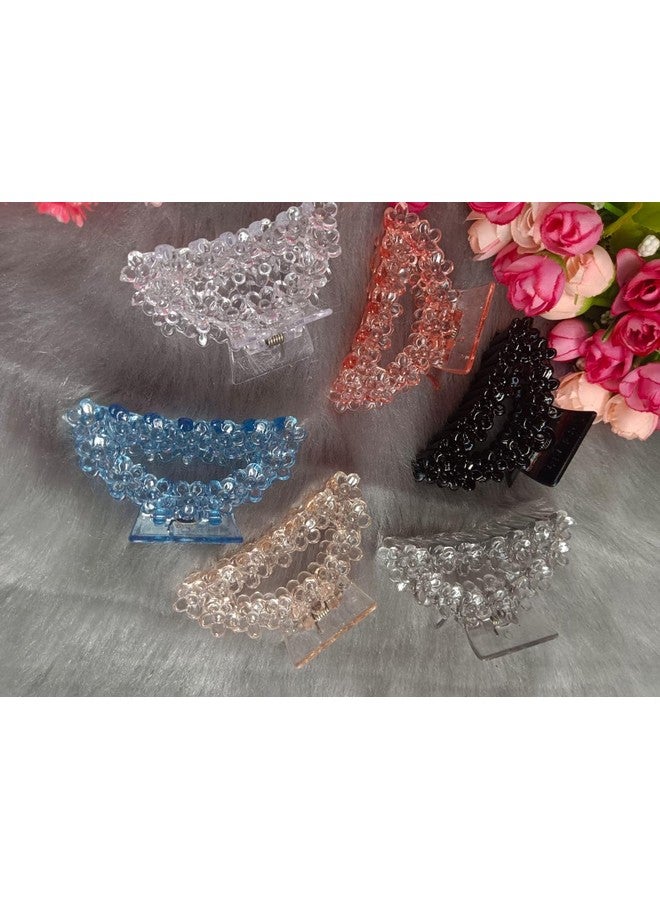 DENICRAAS Crystal Floral Design Multi Hair Claw/Clips For Girls And Women -Stylish Everyday glamour Hair Accessories (Pack of 6) Strong grip, Lightweight Hair claw (D Shape) - Image 5