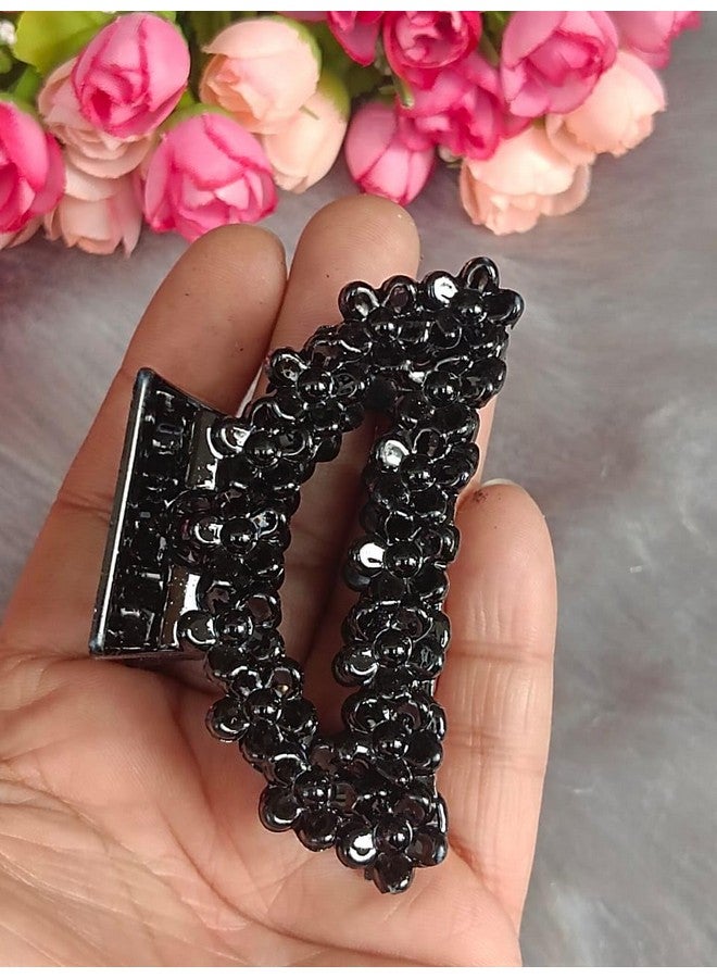DENICRAAS Crystal Floral Design Multi Hair Claw/Clips For Girls And Women -Stylish Everyday glamour Hair Accessories (Pack of 6) Strong grip, Lightweight Hair claw (D Shape) - Image 3