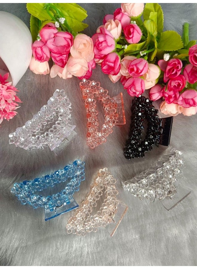 DENICRAAS Crystal Floral Design Multi Hair Claw/Clips For Girls And Women -Stylish Everyday glamour Hair Accessories (Pack of 6) Strong grip, Lightweight Hair claw (D Shape) - Image 4