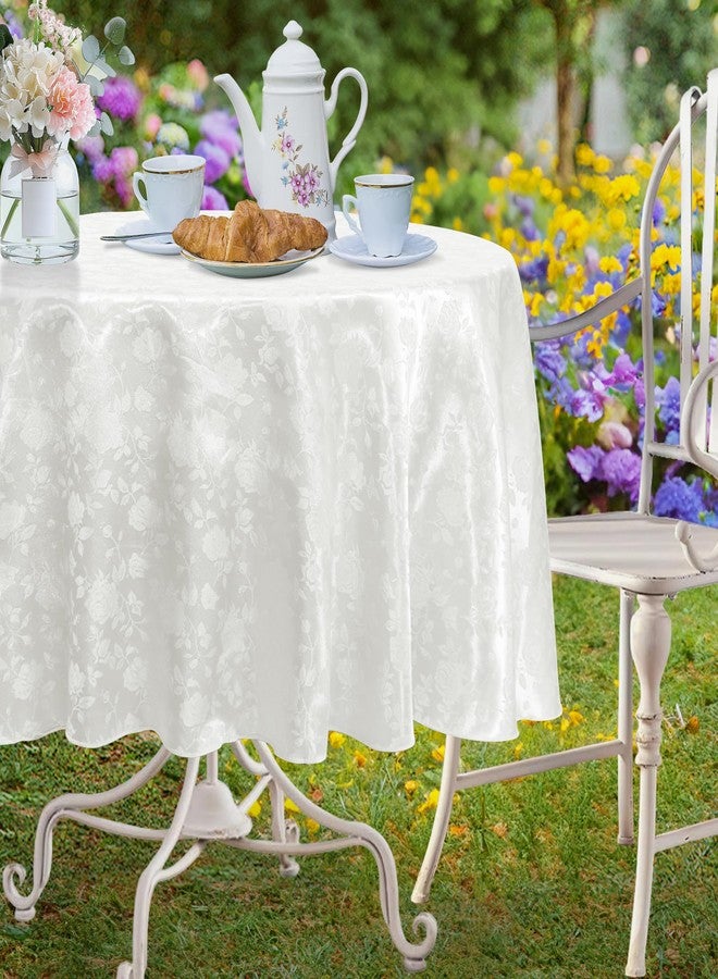 Cobedzy White 60" Round Satin Tablecloth, Jacquard Stain Resistant Table Cloths Wrinkle Free Tablecloth, Silkly Soft Table Cover for Dining Room/Party/Wedding/Banquet/Events - Image 3