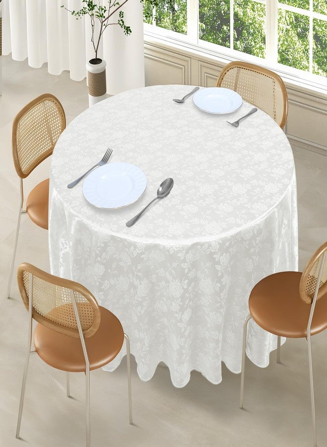 Cobedzy White 60" Round Satin Tablecloth, Jacquard Stain Resistant Table Cloths Wrinkle Free Tablecloth, Silkly Soft Table Cover for Dining Room/Party/Wedding/Banquet/Events - Image 2