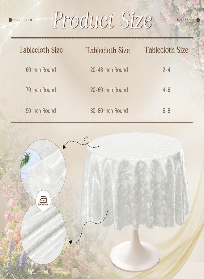 Cobedzy White 60" Round Satin Tablecloth, Jacquard Stain Resistant Table Cloths Wrinkle Free Tablecloth, Silkly Soft Table Cover for Dining Room/Party/Wedding/Banquet/Events - Image 4
