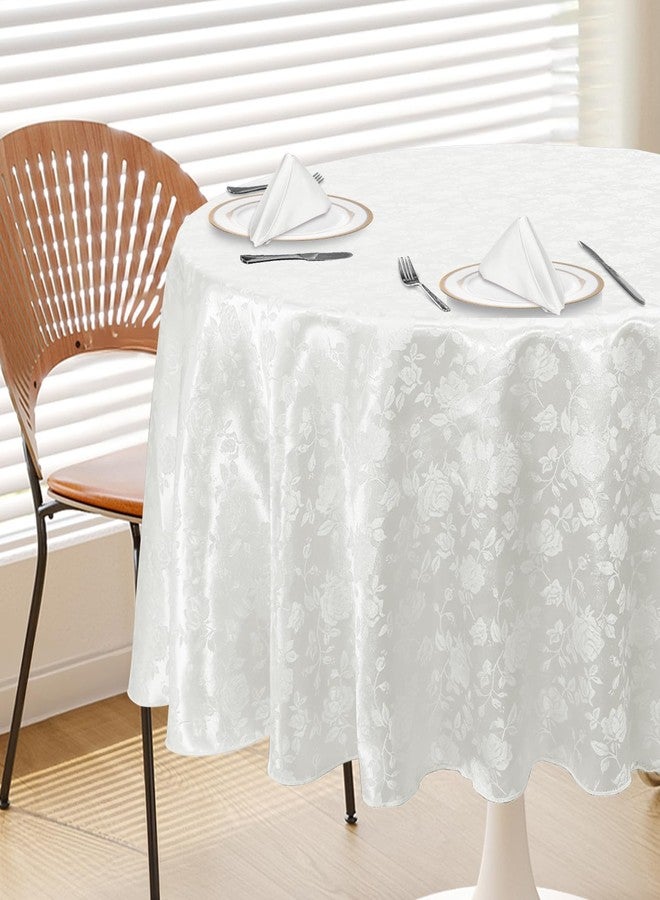 Cobedzy White 60" Round Satin Tablecloth, Jacquard Stain Resistant Table Cloths Wrinkle Free Tablecloth, Silkly Soft Table Cover for Dining Room/Party/Wedding/Banquet/Events - Image 1