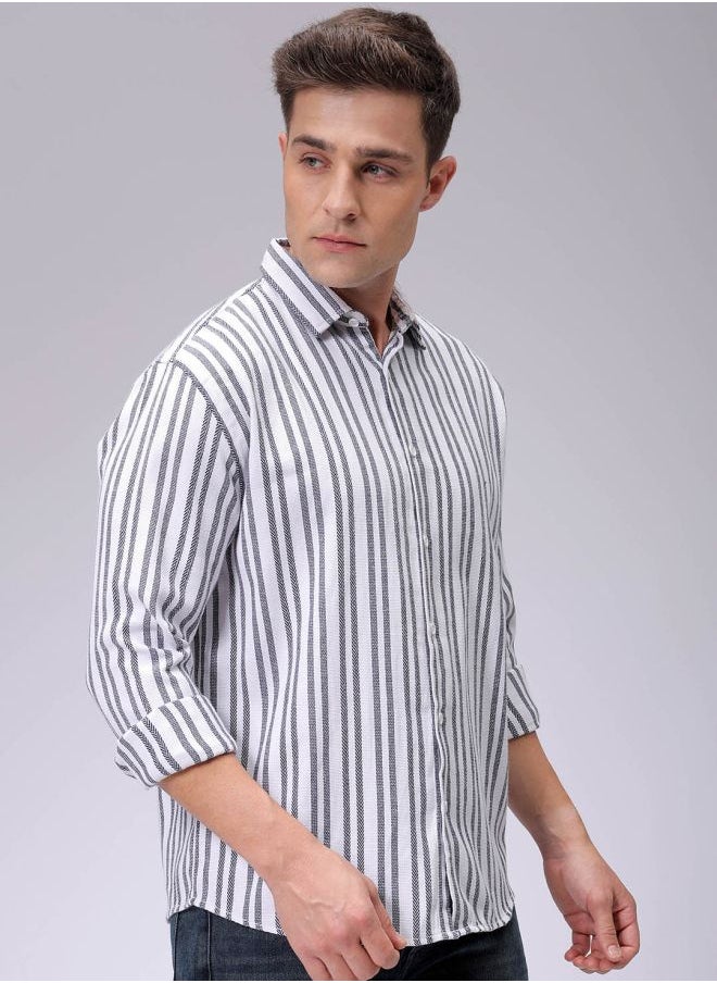 The Indian Garage Co Men Relaxed Fit Striped Full Sleeves Cutaway Collar Resort Wear Shirt  - Image 4