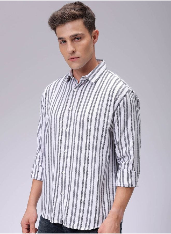 The Indian Garage Co Men Relaxed Fit Striped Full Sleeves Cutaway Collar Resort Wear Shirt  - Image 3