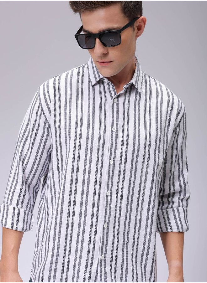 The Indian Garage Co Men Relaxed Fit Striped Full Sleeves Cutaway Collar Resort Wear Shirt  - Image 1
