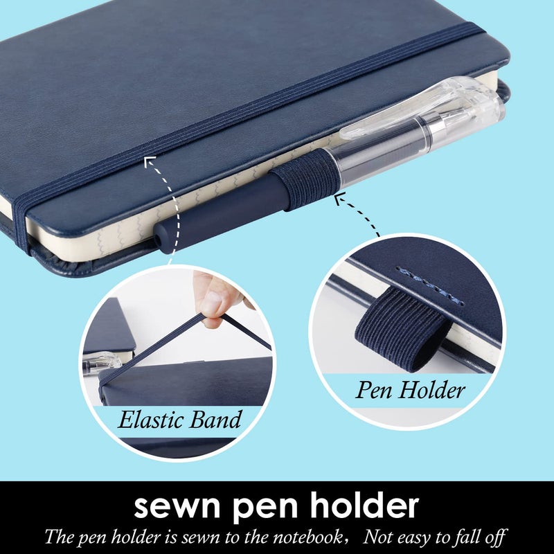 NIRMIRO Pocket Notebook Journals, 3 Pack Mini Small Notebooks for Work, Leather Cover Notepad with 3 pens, Elastic Closure, Blue - Image 2