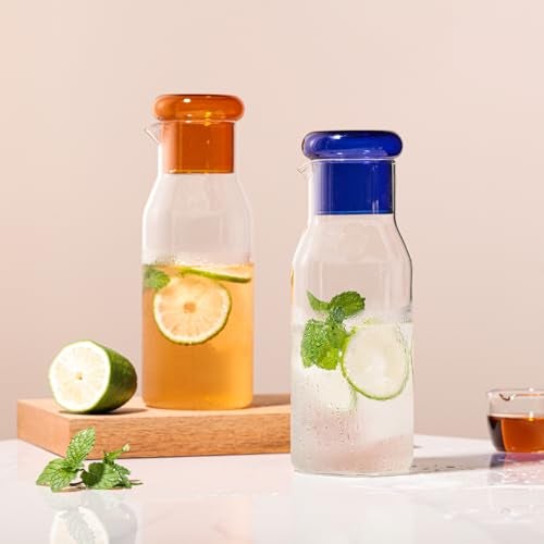 hjn Small Glass Pitcher Glass Water Carafe with Cup Lid, Fridge Water Jug Cold or Hot Beverages, Iced Tea, Milk, Juice 830ml/28oz & clear cup lid (Glass Pitcher-Clear cup lid) - Image 3